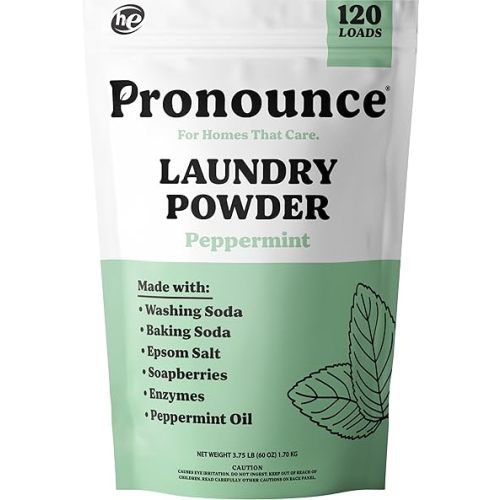 Pronounce Laundry Detergent Powder Alternative | Cleaner Ingredients. Safer for Sensitive Skin. Stain + Smell Fighting. With Essential Oils. HE Safe (Peppermint, 120 Loads)