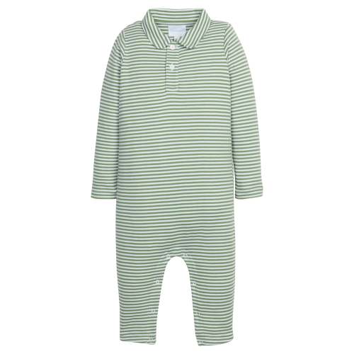 Long Sleeve Polo Romper - Watercress Stripe