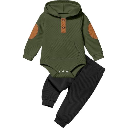 Fommy Baby Boy Clothes Colorblocked Long Sleeve Hoodie + Long Pants 2PCS Fall Winter Outfits Set