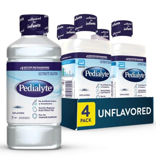 Pedialyte Electrolyte Drink, Hydration Drinks for Kids & Adults, Unflavored, 1 Liter, Pack of 4