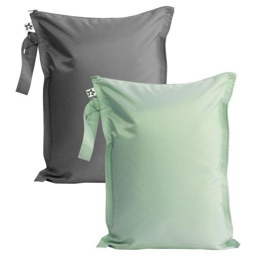 Tiny Twinkle Mess-Proof Waterproof Washable Baby/Toddler Wet Bags for Diapers, Swimsuits and Travel (Sage, Charcoal)