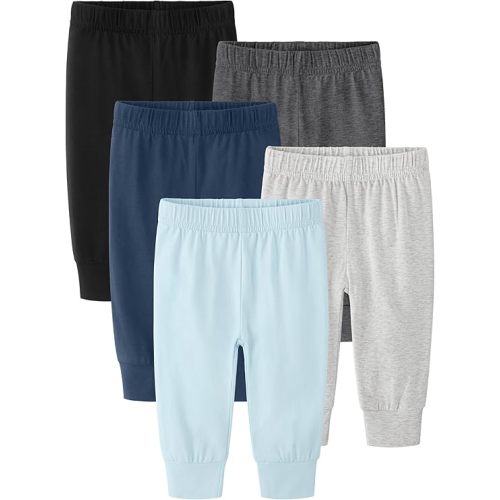 5-Pack Unisex Baby Pants 0-24M, Cotton Baby Boy Girl Pants Pull-On Leggings for Infant Boys & Girls, Multicolor