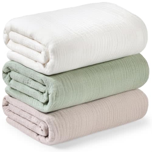 3pk Muslin Swaddle Blankets for Newborns Boys, Girls (Sage, 47x47) | Large Cotton Muslin Baby Blanket, Nursery Swaddling, Neutral, Soft, Breathable, Light Infant Baby Receiving Blanket