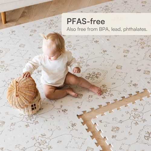 Lillefolk Baby Play Mat for Floor – 6x6ft Vintage |PFAS Free Non Toxic Premium EVA Foam Tiles for Tummy Time, Crawling & Playpen – No Loose Edges Interlocking Mat for Babies & Toddlers (9 Tiles)