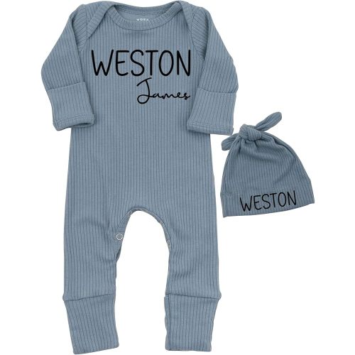Personalized Newborn Coming Home Outfit - Custom Name Baby Bodysuit and Hat Newborn Boys Girls Romper