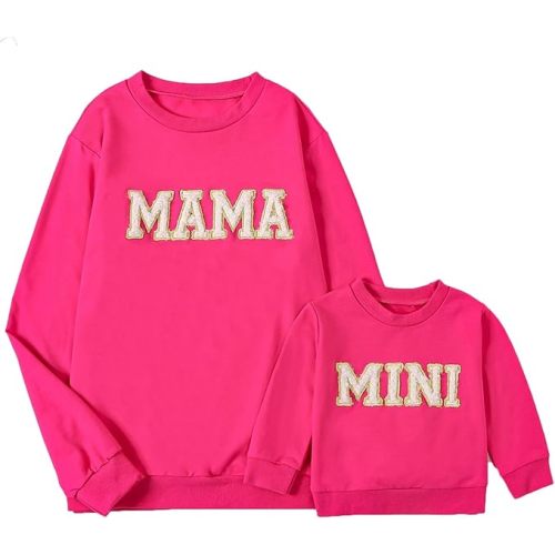 Winioder Mommy and Me Matching Outfits Letter Print Crewneck Pullover Sweatshirt Long Sleeve Shirt Tops Baby Clothes