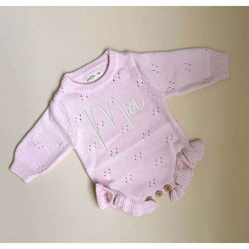 Pointelle Ruffle Personalized Romper - Petal Pink – Sweet June