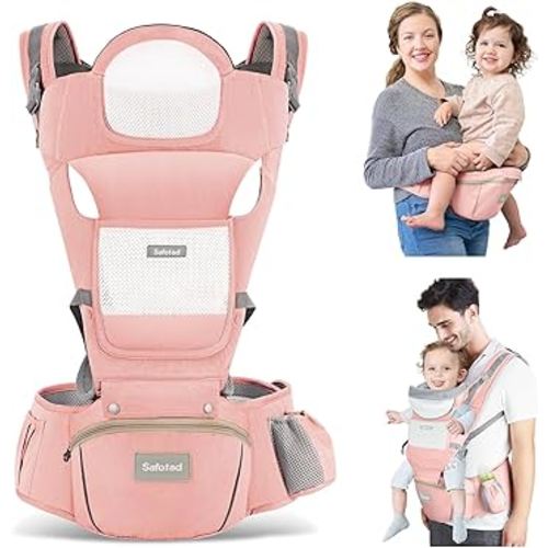 Baby Carrier with Hip Seat, Ergonomic M Position 6in1 Baby Carrier Newborn to Toddler,Head Support and Breathable Mesh Newborn Carrier,Adjustable Baby Holder Carrier for Dad&Mom-Pink