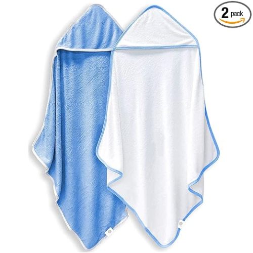2 Pack Baby Bath Towel - Rayon Made from Bamboo, Ultra Soft Hooded Towels for Babies,Toddler,Infant - Newborn Essential -Perfect Baby Registry Gifts for Boy Girl (White and Navy Blue, 30 x 30 Inch)