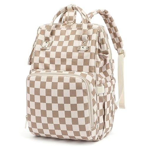 Baby Diaper Bag Backpack for Mom, Large Capacity Travel Nappy Bag for Boys & Girls with Stroller Straps (Corduroy Checkered Brown)