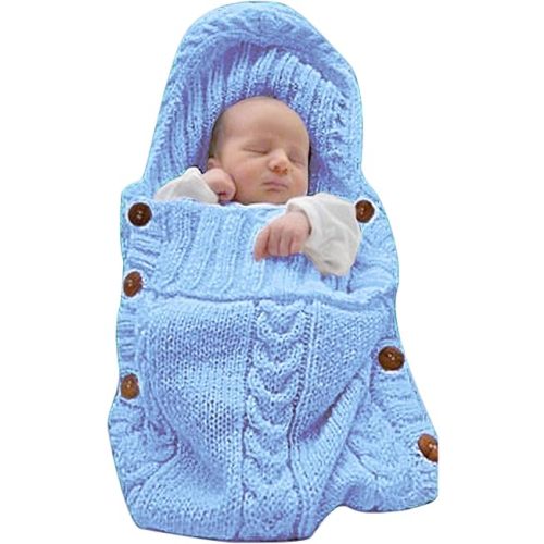 XMWEALTHY Newborn Baby Wrap Swaddle Blanket Knit Sleeping Bag Sleep Sack Stroller Wrap for Baby Light Blue 0-6 Month