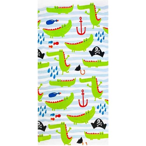 YIFONTIN Kids Beach Towel Super Soft Absorbent Cotton Blanket 25.5”X51.0” for Bath Swimming Camping, Gator Crocodile Pirate.
