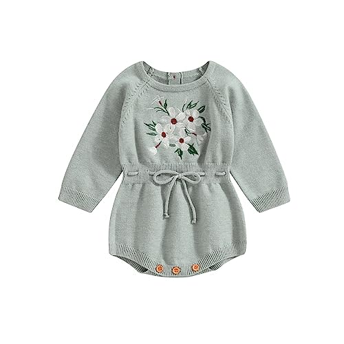 ZAXARRA Baby Girl Sweater Romper Baby Girl Knit Sweater Embroidery Flower Sweatshirt Romper Infant Fall Clothes