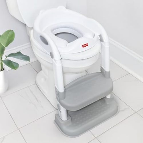 Fisher-Price™ Potty Training Seat with Adjustable Step Stool Ladder, 2-in-1 Potty Training Toilet for Toddlers with Splash Guard, Anti-Slip Pads, Cushioned Seat (Gray)