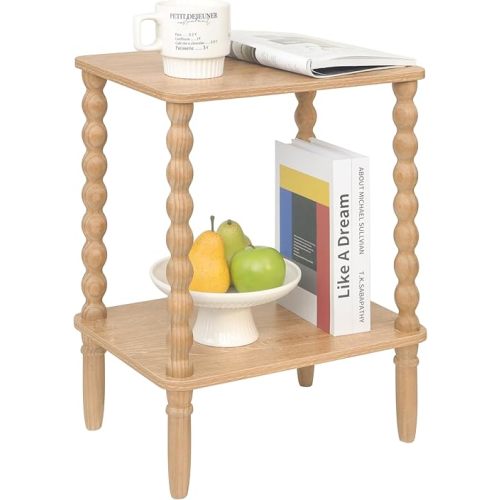 Small End Table, Couch Side Table with 2-Tier Storage Shelf, Wood Coffee Table for Bedroom, Living Room, Small Spaces (Rustic Walnut)