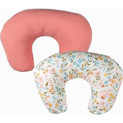 Nursing Pillow Covers, Cotton Muslin Nursing Pillow Covers, 2-Pack Breast Feeding Pillow Covers, Breastfeeding Essentials, Soft Nursing Pillow Cover Girl, Oeko TEX (Pink + Floral PillowCovers)