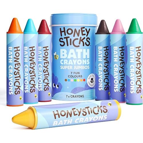 Honeysticks Jumbo Bath Crayons (7 Pack) - Non Toxic, Bath Toys for Toddlers