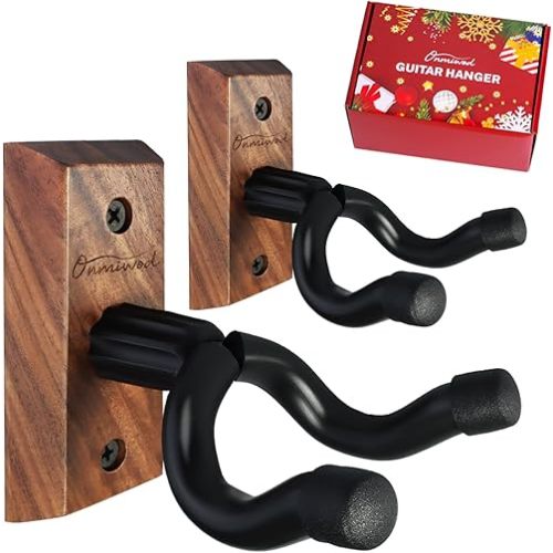Guitar Wall Mount 2 Pack, Black Walnut Wood Guitar Hanger, U-Shaped Guitar Wall Hanger Mount, Guitar Holder Hook Stand Wall for Acoustic, Electric Guitar, Banjo, Bass, for Guitar Player Men Boy