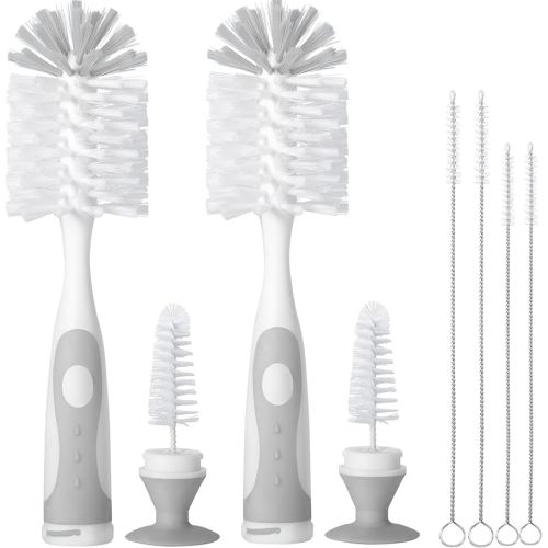 Amazon.com: CAREBABYMORE 2 Pack Baby Bottle Brush with 4 Pack Straw Brushes, 10.2" Nylon Brushe with Nipple Cleaner and Stand Suction Cup (Gray) : Baby