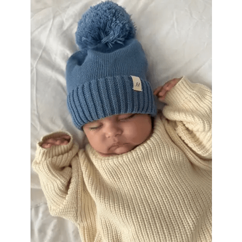 Luna + Luca Pom Beanie - Denim Blue
