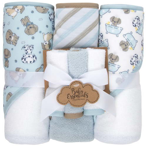 Baby Essentials 6 Piece Hooded Bath Towel Washcloth Set for Infant, Newborns, Toddlers 3 – 24 Months for Bath Time, Showers, Lounge, Beach, Pool in Puppy Dogs