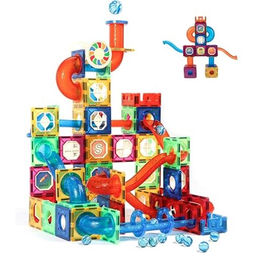 MAGBLOCK 176pcs Magnetic Tiles Marble Run Set with Ball Run Race Track for Ages 8+, Magnetic Building Blocks Magnet Game, Stem Educational Gifts Kids Toys for Girls & Boys Promoting Focus
