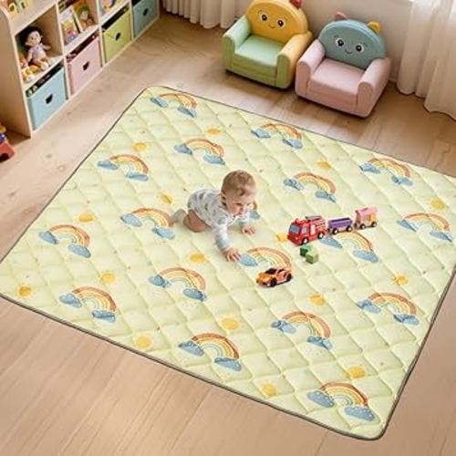 Deeteck Baby Play Mats for Floor - 65x50 In Thicken Soft Padding Foam Playmats for Toddlers Playpen - Non-Slip Baby Activity Mat for Tummy Time & Crawling - Foldable Play Mat Machine Washable, Rainbow