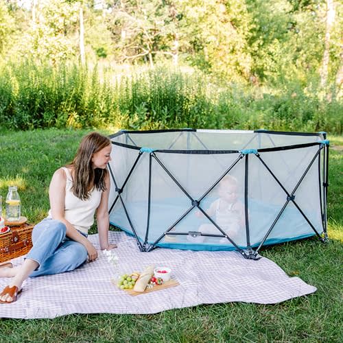 Regalo Safety My Play Deluxe Extra Large Baby Playpen & Portable Play Yard, Foldable 8-Panel Indoor Outdoor Playpen for Babies & Toddlers, Mesh Sides, Washable Nylon Bottom, 62", Aqua/Black