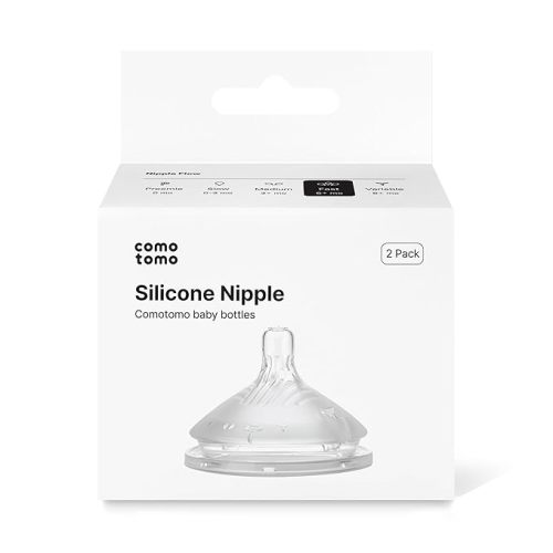 Comotomo Silicone Replacement Nipples for Baby Bottle Gen 2 (2026 Release) - Soft, Silicone Nipples with Dual Anti-Colic Vents Designed for Natural Latch (Pack of 2), Slow Flow (0-3 Months)