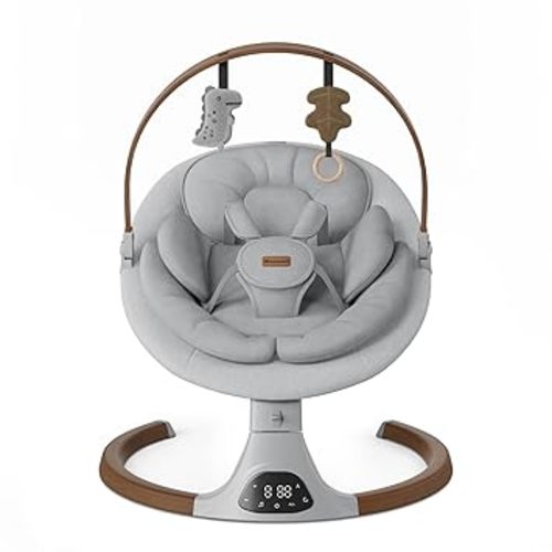 Baby Swings for Infants, Monamii Baby Swing, Bluetooth Infant Swing with Music Speaker, 5 Speeds and Remote Control, Indoor & Outdoor Use (Light Grey)