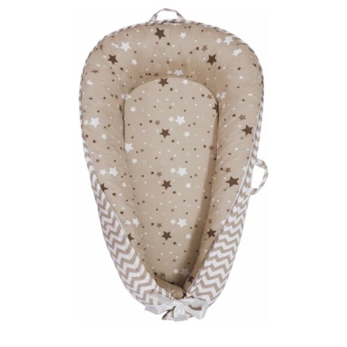 Aila + Aiden Baby Lounger | Organic Cotton Infant Lounger | Reversible, Adjustable & Portable Floor Lounger | Soft, Breathable, Washable Cover- Star Collection (Tan)