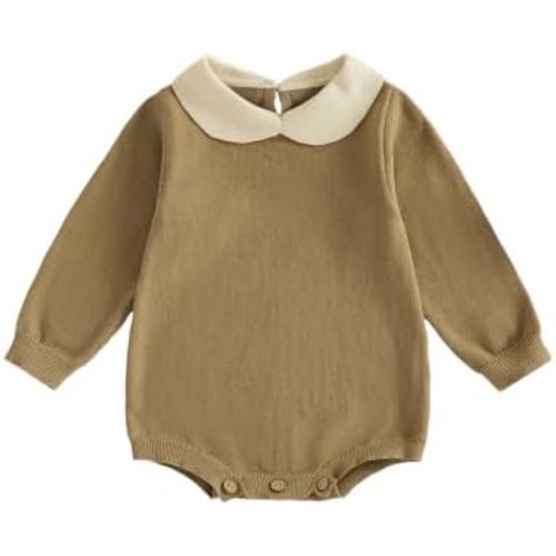 Balaflyie Baby Boy Girl Sweater Romper Long Sleeve Collar Knit Bodysuit