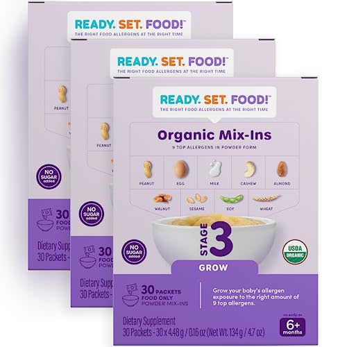 Stage 3 Mix-ins (90 Days) – Safe & Easy Early Allergen Introduction for Babies 6+ Months, Mix with Baby Food, With 9 Top Allergens: Organic Peanuts, Egg, Milk, Walnut, Cashew & More By Ready Set Food