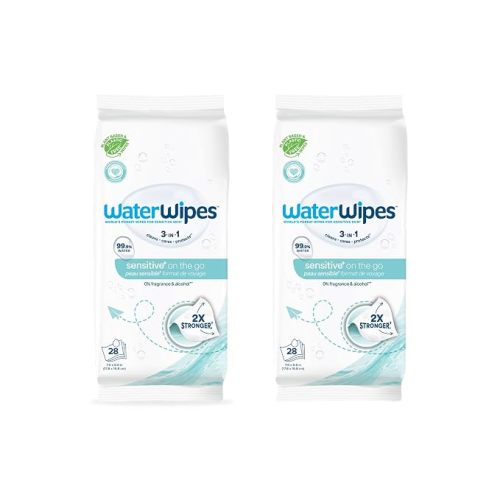 WaterWipes Sensitive+ On The Go Wipes, 3-In-1 Cleans, Cares, Protects, 99.9% Water, Unscented & Hypoallergenic Wet Wipes, 224 Count (8 Packs)