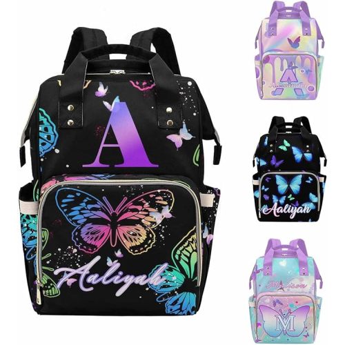 MyPupSocks Personalized Butterfly Diaper Bag for Mom Daughter Granddaughter - Mothers Day Gift Nappy Mommy Daypack Backpacks in Black