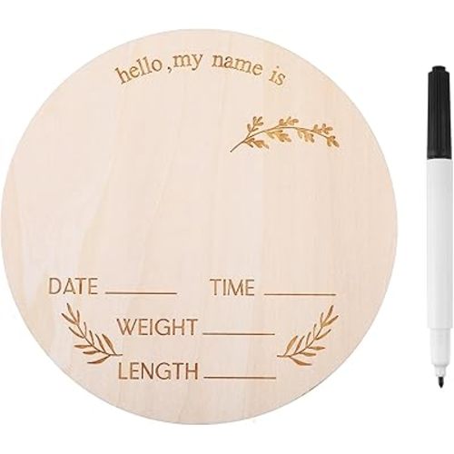 2 Pcs Baby Announcement Sign 5.9 Inch Birth Welcome Board Birth Announcement Sign and Pen Wooden Hello My Name Is Newborn Signs for Newborn Boys Girls Photo Props Shower Nursery