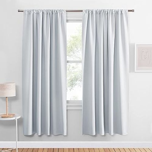 PONY DANCE White Thermal Window Curtains - 60% Blackout Drapes Home Decor Rod Pocket Curtain Panels & Draperies for Kitchen Living Room, 42 x 72 inches, Greyish White, 2 Pieces
