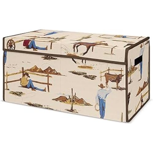 Sweet Jojo Designs Cowboy Wild West Boy Small Fabric Toy Bin Storage Box Chest For Baby Nursery or Kids Room - Tan and Red Western Southern Country