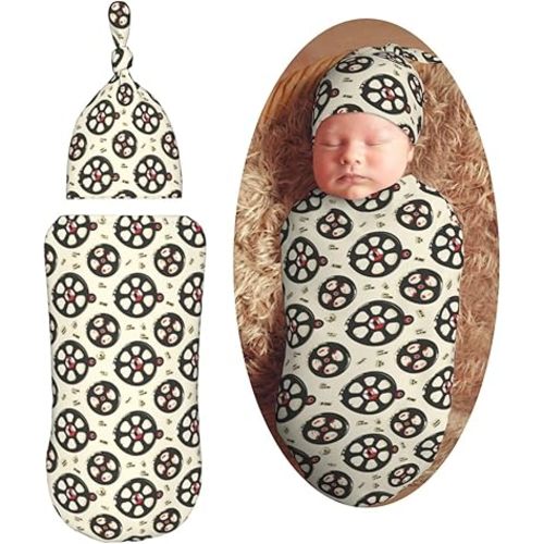 Movie Reel Theme Newborn Swaddle Blankets Hat Sets Soft Baby Receiving Blanket Swaddle Sack for Baby Shower Infant Boy Girl Gift