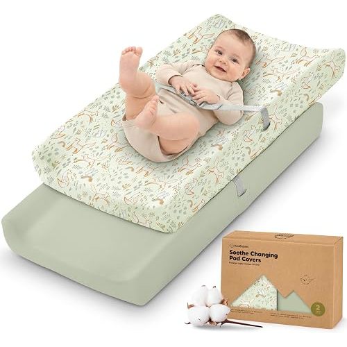 2-Pack Organic Changing Pad Covers for Girl, Boy, 100% Cotton (Foxtrot)