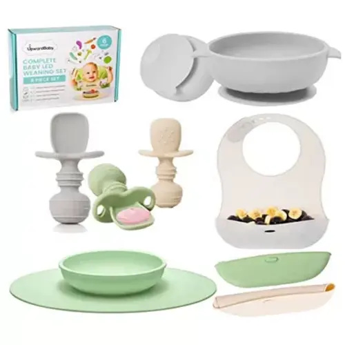 Upward Baby Bib Spoon Bowl Placemat 6-12 Months 8pc Set Multi