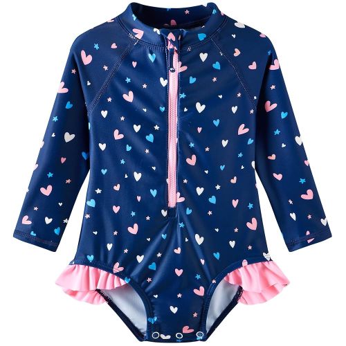 UMELOK Baby Girls' One Piece Swimsuit Rash Guard Swimwear Long Sleeve with UPF 50+ Sun Protection