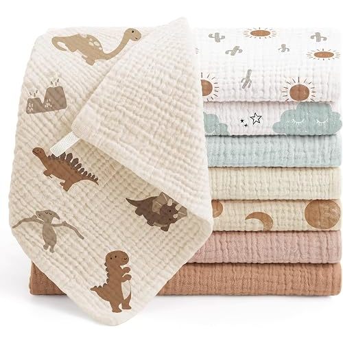 Bearmoss Muslin Burp Cloths 100% Cotton Cloths Baby Burp Cloths Muslin Washcloths Ultra-Absorbent Soft Baby Face Towel Burping Clothes for Newborn Burp Cloths Baby Boys and Girls 20"x10"(BrownGreen)