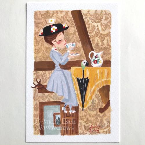 Mary Poppins Sipping Tea on the Ceiling - Love to Laugh Song - 4 x 6 inch Fine Art Print