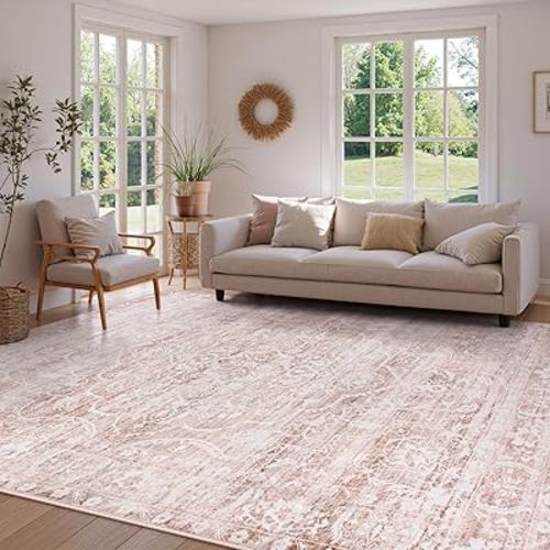 Lahome Pink Area Rugs 8x10,Washable Boho Living Room Rugs,Floral Large Area Rugs Non-Slip Soft Bedroom Rug 8x10 Under Bed Baby Girl Nursery Rug for Dining Room Table Office (Pink,8'X10')