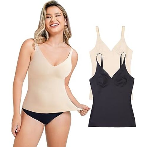 LODAY Compression Tank Tops for Women Tummy Control Shapewear Seamless Body Shaper Workout V-Neck Camisole Cami Tops