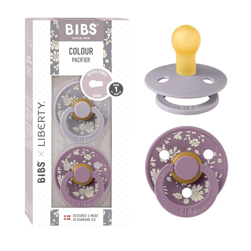 BiBS Liberty Pacifier 2-Pack, BPA Free Pacfiers with Natural Latex Round Nipple, Made in Scandinavia, Size 1 (0-6 Months), Capel Fossil Grey