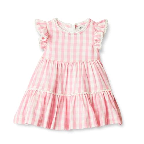 Amazon Essentials x Sofia Grainge Baby Girls' Tiered Flounce Dress, Soft Cotton Sateen, Ruffle Sleeves with Lace Trim