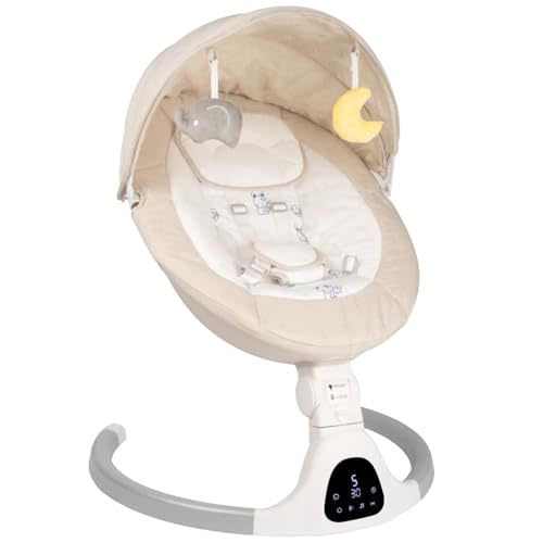 Electric Baby Swing for Infants, 5-Speed Adjustable Swing with Bluetooth Music, Timer, 5-Point Harness and Stable Base for Supervised Daytime Use (Ivory White)