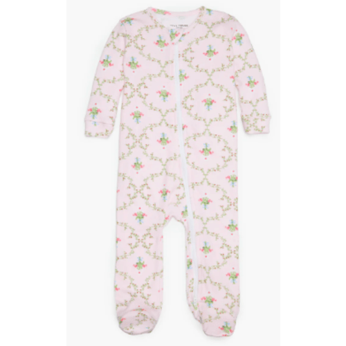 The Footie Pajama - Light Pink Trellis